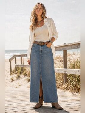 Vintage Y2K Gap Jeans Denim Maxi Skirt Womens Size 16 Front Slit 100% Cotton